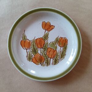 Vintage Meadowbrook Stoneware Japan Bread Plate 6.25" Orange Tulips Oven Safe